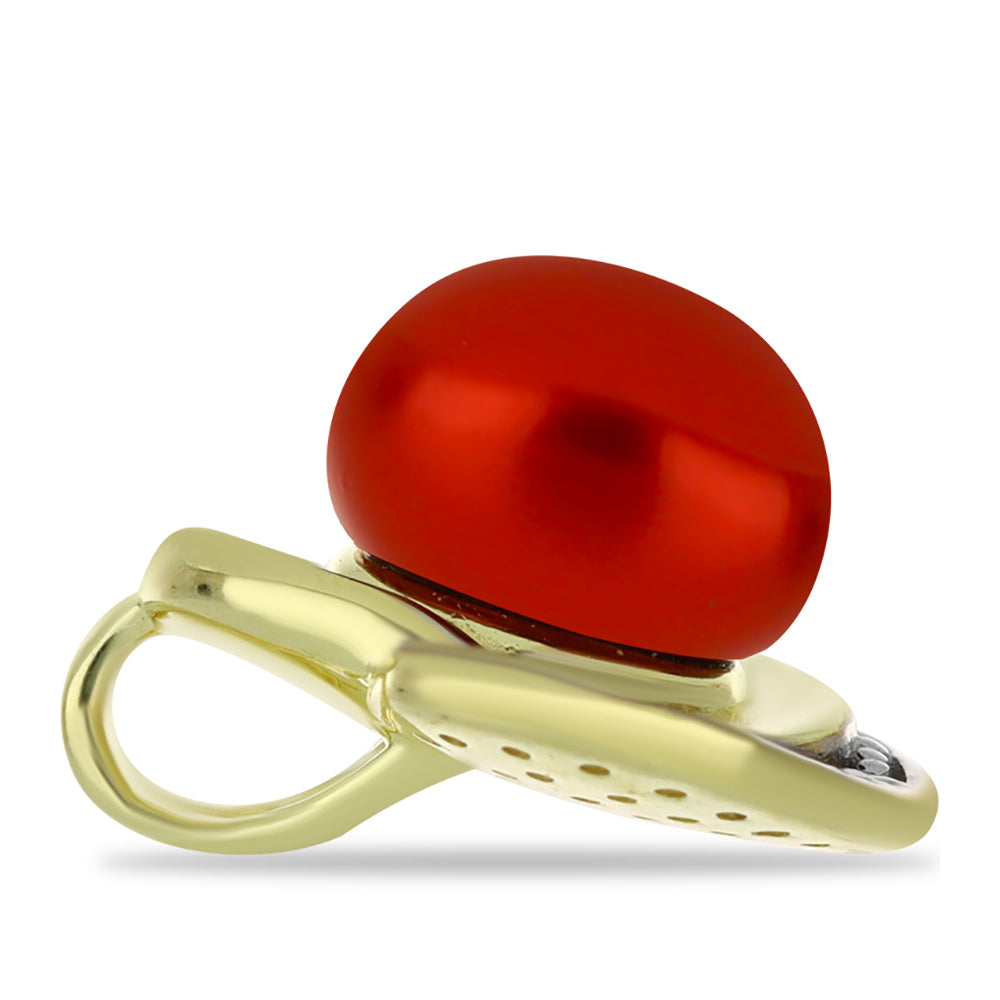 Pandantiv din Argint 925 Placat cu Aur ( 1.68 grame ) cu Perlă de apă dulce roșie și Topaz Alb 2.64 Carate