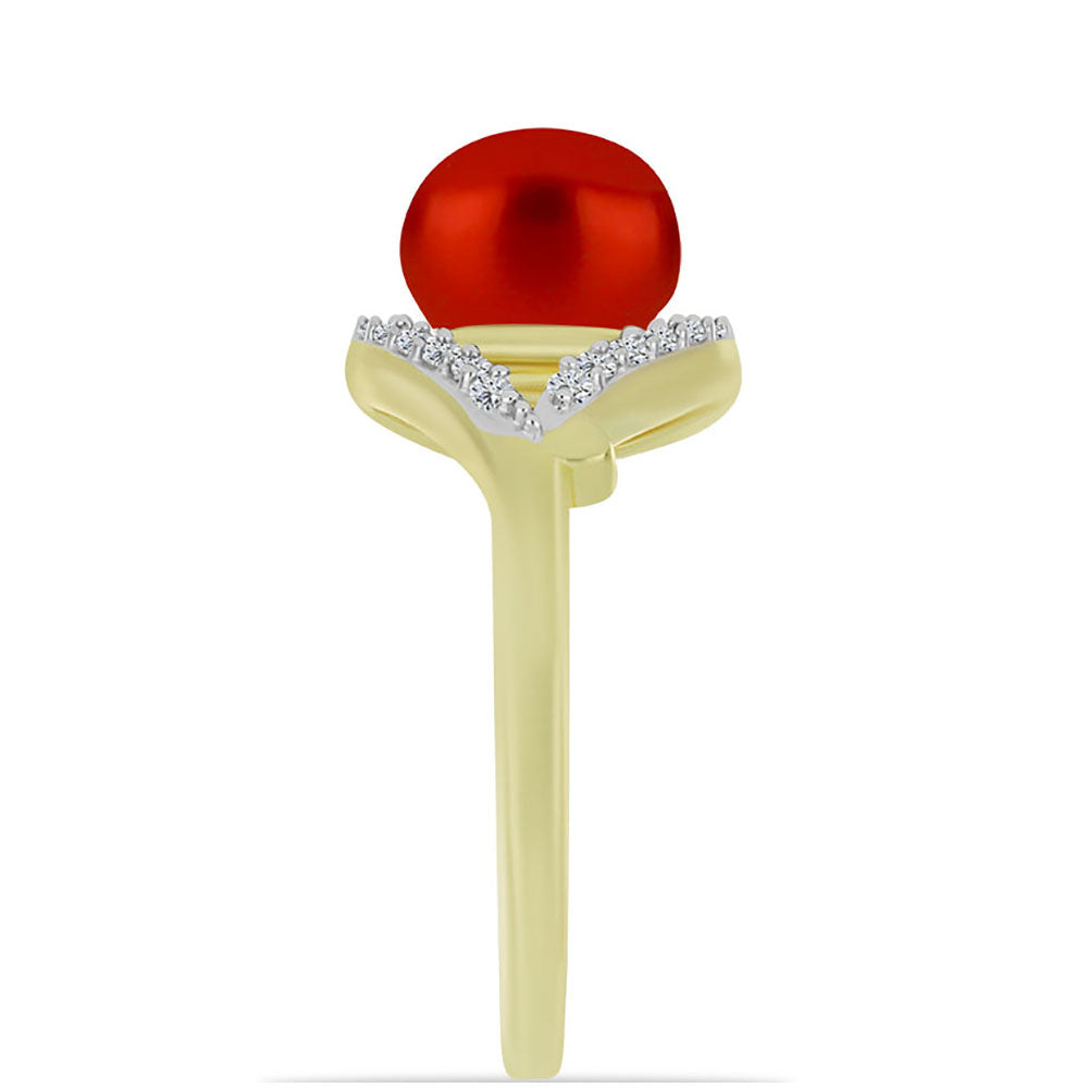 Inel din Argint 925 Placat cu Aur ( 2.33 grame ) cu Perlă de apă dulce roșie și Topaz Alb 2.75 Carate