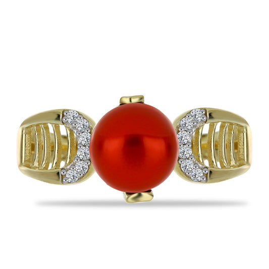 Inel din Argint 925 Placat cu Aur ( 2.75 grame ) cu Perlă de apă dulce roșie și Topaz Alb 2.63 Carate