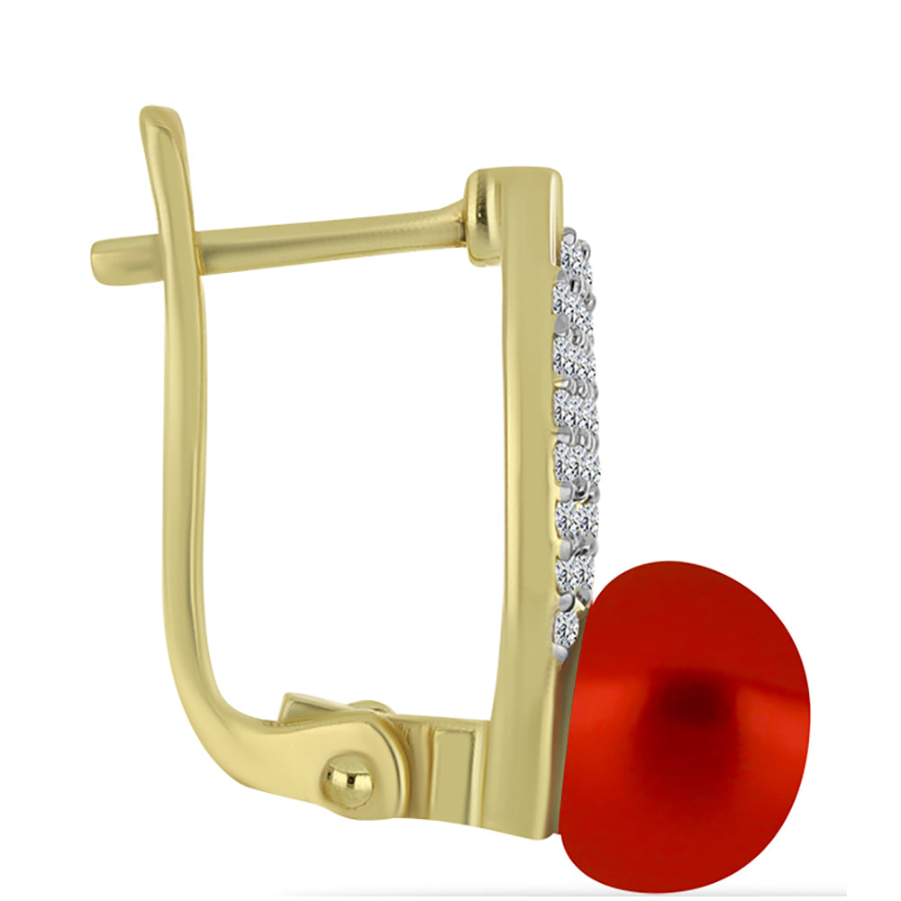 Cercei din Argint 925 Placat cu Aur ( 3.22 grame ) cu Perlă de apă dulce roșie și Topaz Alb 5.34 Carate