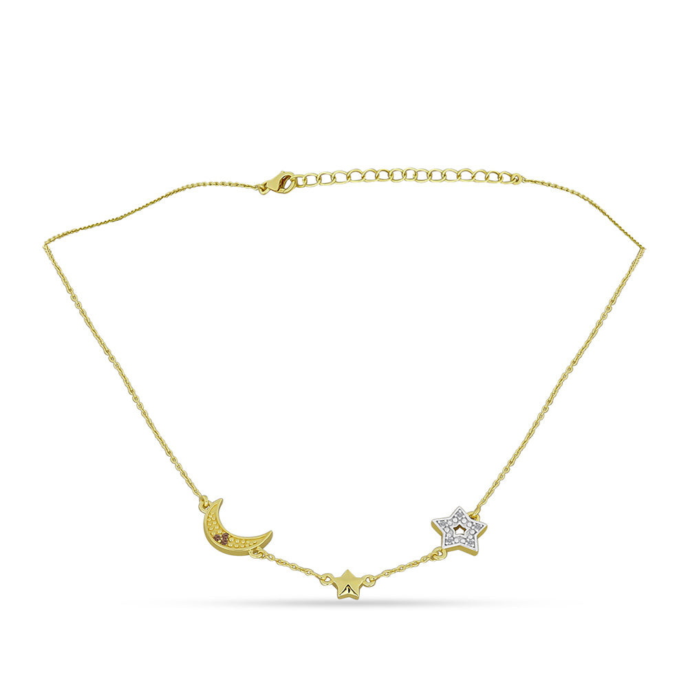 Colier din Argint 925 Placat cu Aur ( 3.85 grame ) cu Diamant de culoarea Șampaniei și Diamant Alb 0.06 Carate