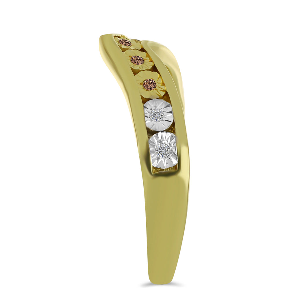 Inel din Argint 925 Placat cu Aur ( 3.16 grame ) cu Diamant de culoarea Șampaniei și Diamant Alb 0.06 Carate
