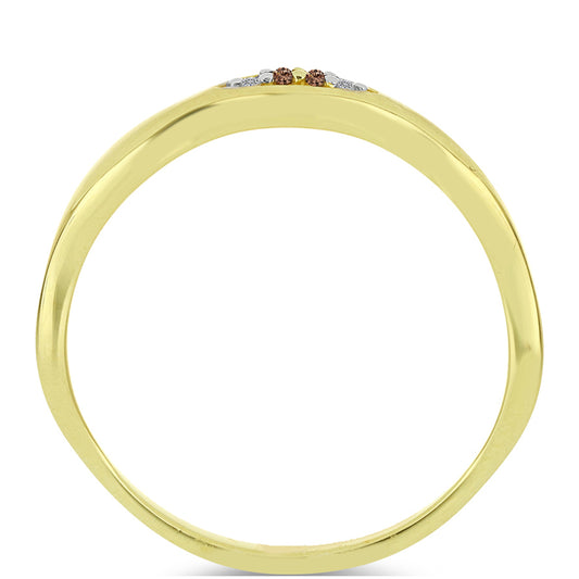 Inel din Argint 925 Placat cu Aur ( 2.12 grame ) cu Diamant de culoarea Șampaniei și Diamant Alb 0.03 Carate