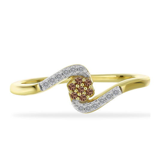 Inel din Argint 925 Placat cu Aur ( 2.01 grame ) cu Diamant de culoarea Șampaniei și Diamant Alb 0.14 Carate