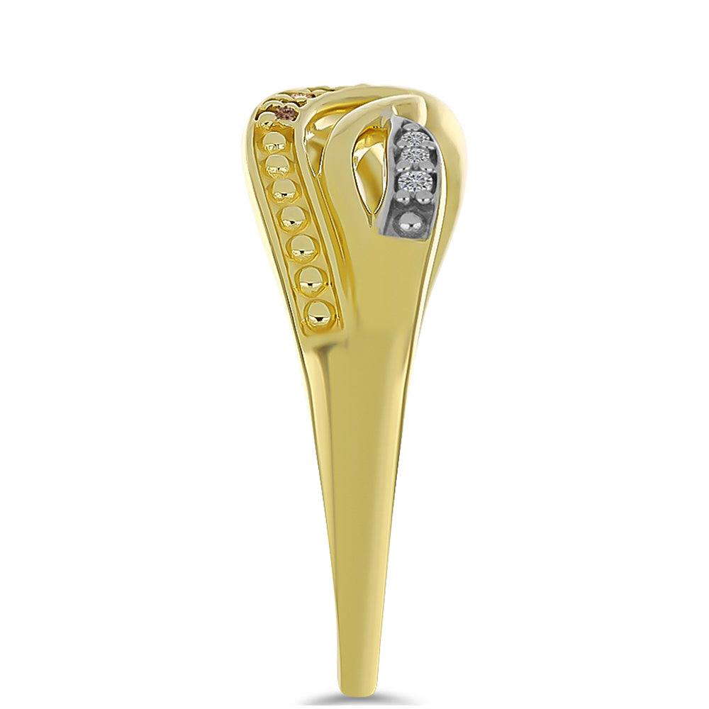 Inel din Argint 925 Placat cu Aur ( 2.77 grame ) cu Diamant de culoarea Șampaniei și Diamant Alb 0.1 Carate