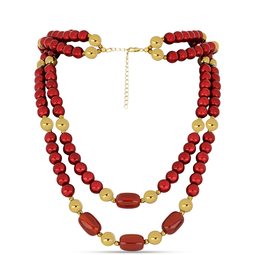 Colier din Argint 925 Placat cu Aur ( 1 grame ) cu Perlă de apă dulce roșie 413.12 Carate