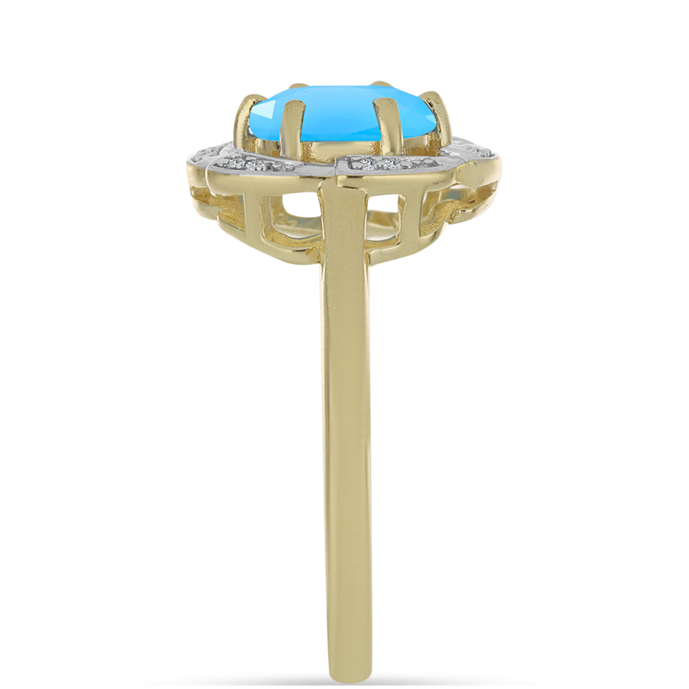 Inel din Argint 925 Placat cu Aur ( 3.02 grame ) cu Calcedonie de Apă și Topaz Alb 1.83 Carate