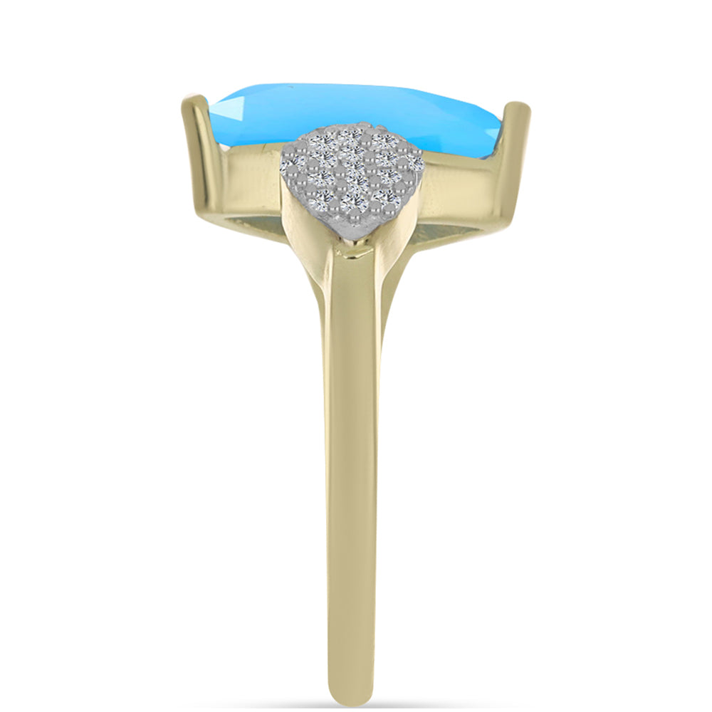 Inel din Argint 925 Placat cu Aur ( 2.72 grame ) cu Calcedonie de Apă și Topaz Alb 1.77 Carate