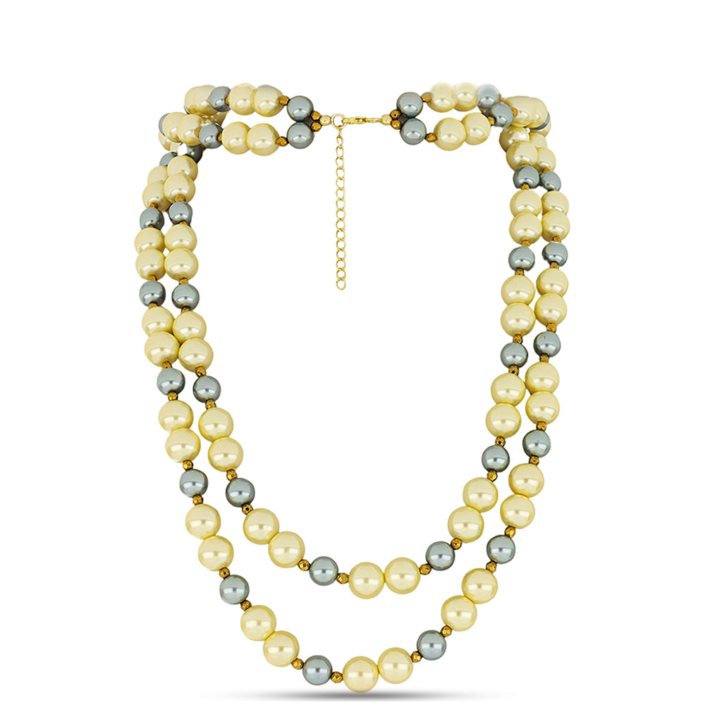 Colier din Argint 925 Placat cu Aur ( 1 grame ) cu Perlă de Apă Dulce Gri și Perlă de cultură Galben 453.6 Carate