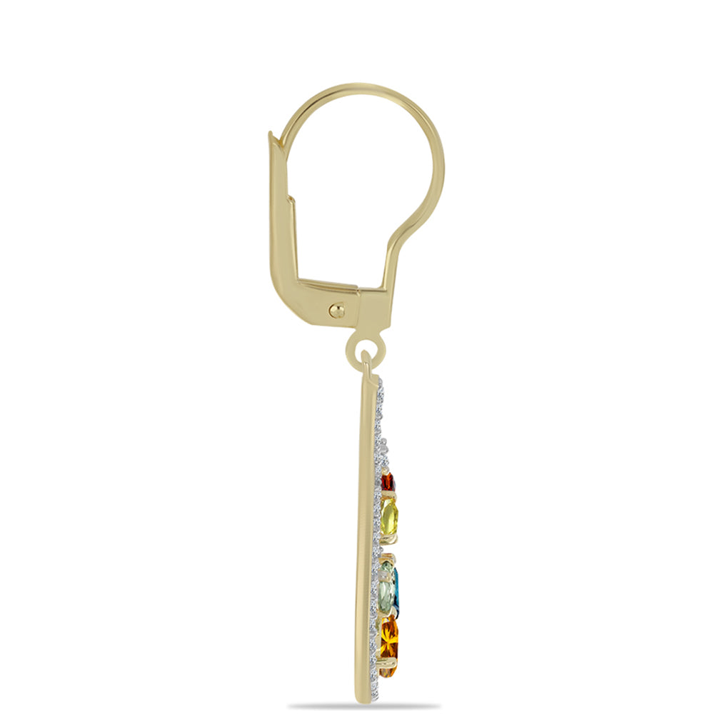 Cercei din Argint 925 Placat cu Aur ( 4.64 grame ) cu Safir Rosebery Curcubeu și Topaz Alb 3.15 Carate