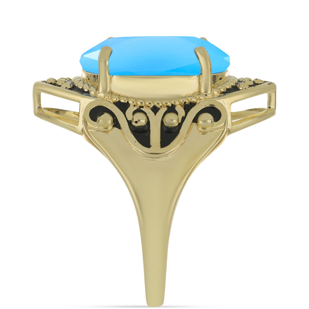 Inel din Argint 925 Placat cu Aur ( 6.56 grame ) cu Calcedonie de Apă 7.48 Carate