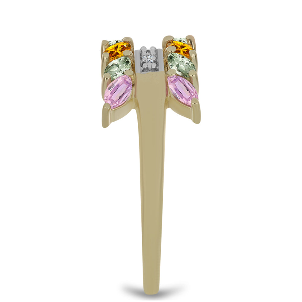 Inel din Argint 925 Placat cu Aur ( 2.87 grame ) cu Safir Rosebery Curcubeu și Topaz Alb 1.35 Carate