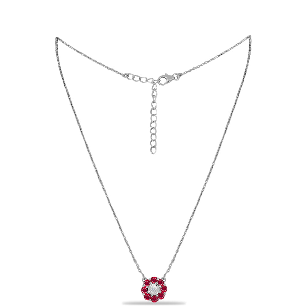 Colier din Argint 925 ( 3.38 grame ) cu Rubin Malagasy și Diamant Alb 1.21 Carate