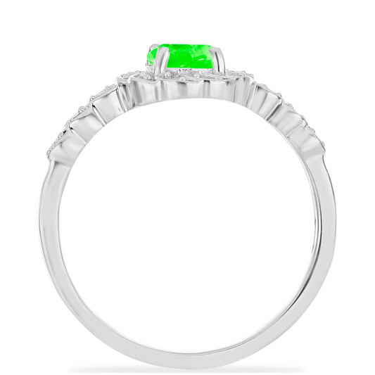 Inel din Argint 925 ( 2.45 grame ) cu Opal Hialit și Topaz Alb 0.78 Carate