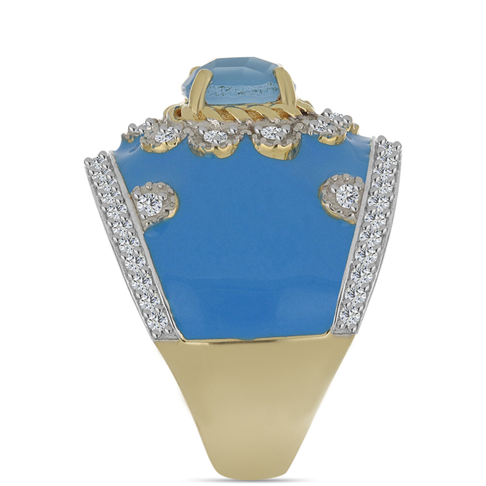 Inel din Argint 925 Placat cu Aur ( 10.45 grame ) cu Calcedonie de Apă și Topaz Alb 1.91 Carate
