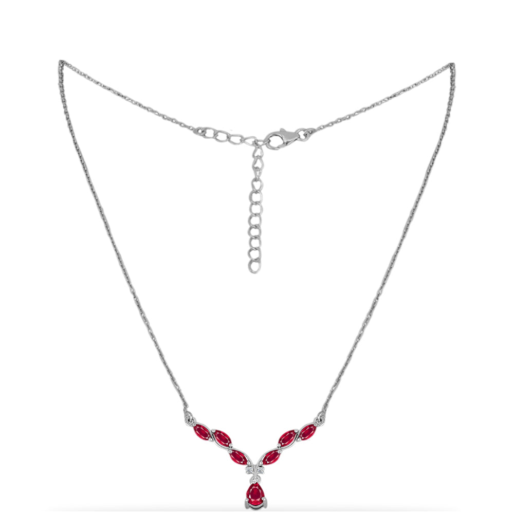 Colier din Argint 925 ( 3.18 grame ) cu Rubin Malagasy și Diamant Alb 1.75 Carate