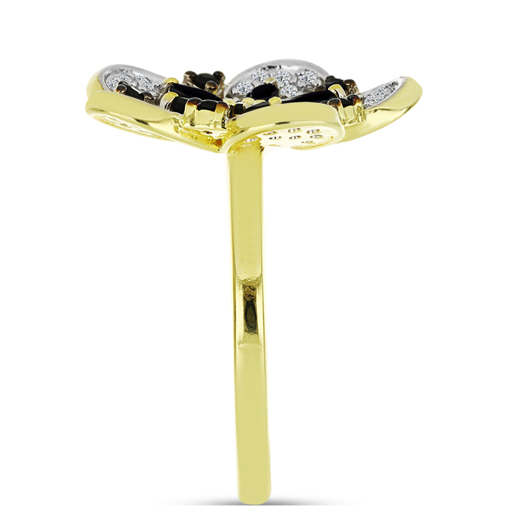 Inel din Argint 925 Placat cu Aur ( 3.94 grame ) cu Spinel Negru și Topaz Alb 0.91 Carate