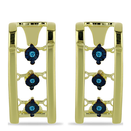 Cercei din Argint 925 Placat cu Aur ( 5.5 grame ) cu Diamant Albastru 0.04 Carate