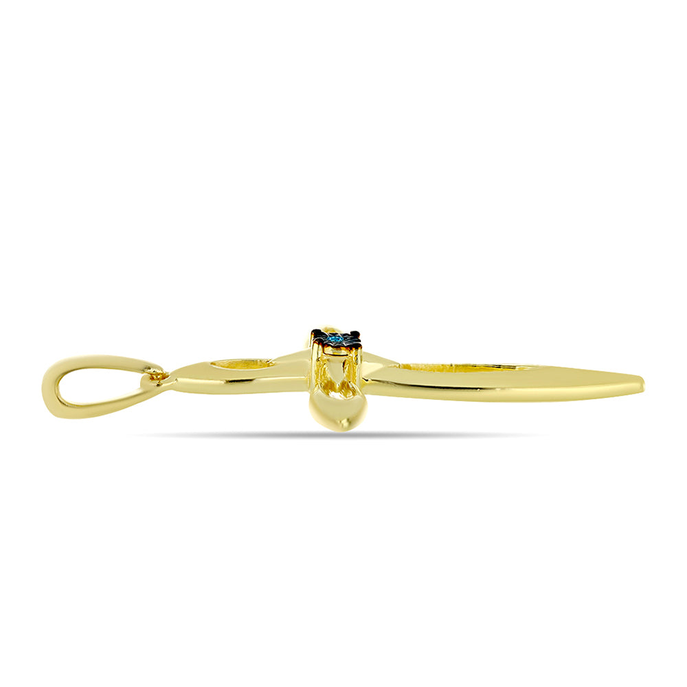 Cruce Pandantiv din Argint 925 Placat cu Aur ( 2.28 grame ) cu Diamant Albastru 0.01 Carate