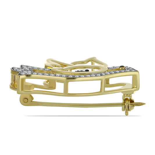 Broşă din Argint 925 Placat cu Aur ( 4.2 grame ) cu Diamant Albastru și Topaz Alb 0.38 Carate