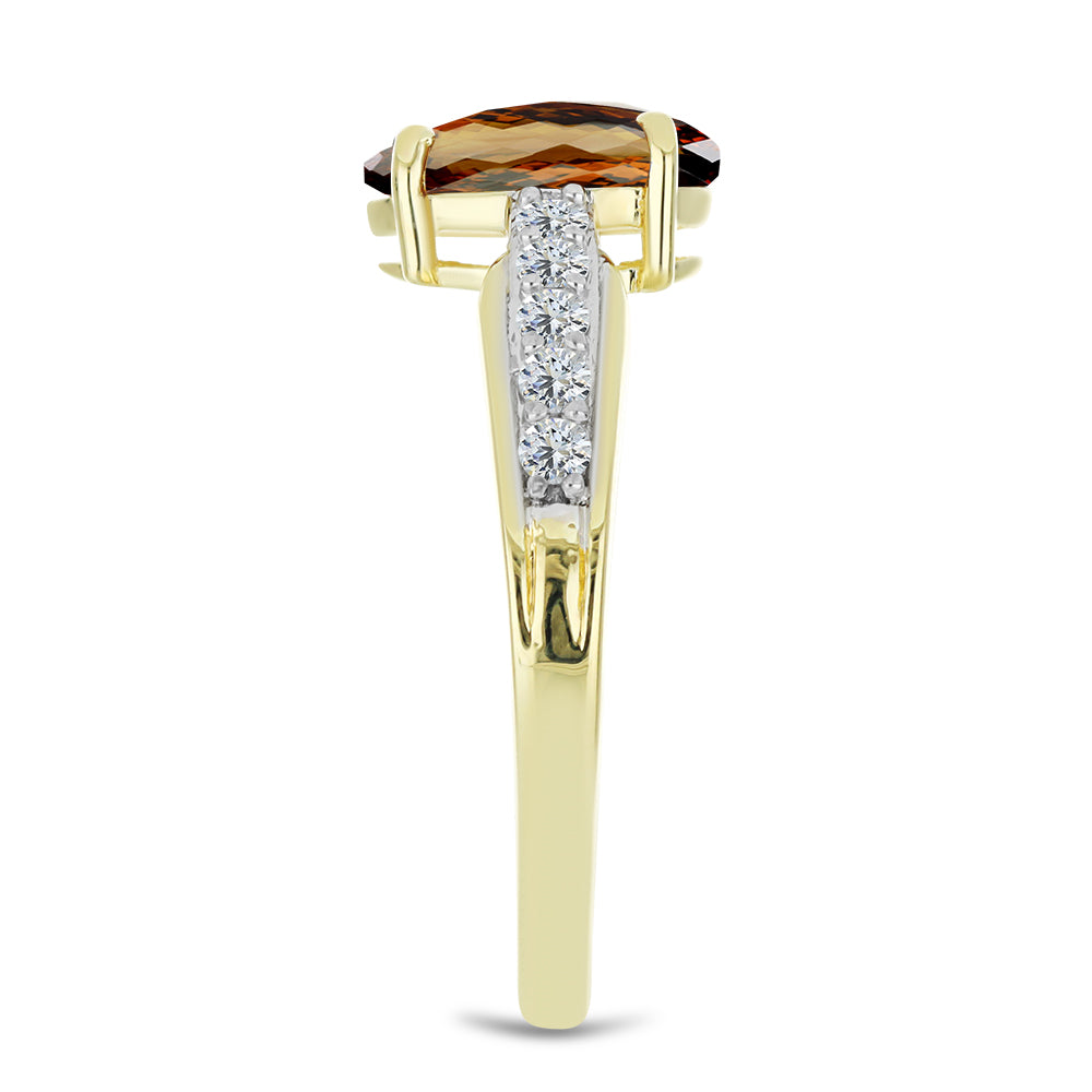 Inel din Argint 925 Placat cu Aur ( 2.89 grame ) cu Cuarț Coniac și Topaz Alb 2.03 Carate