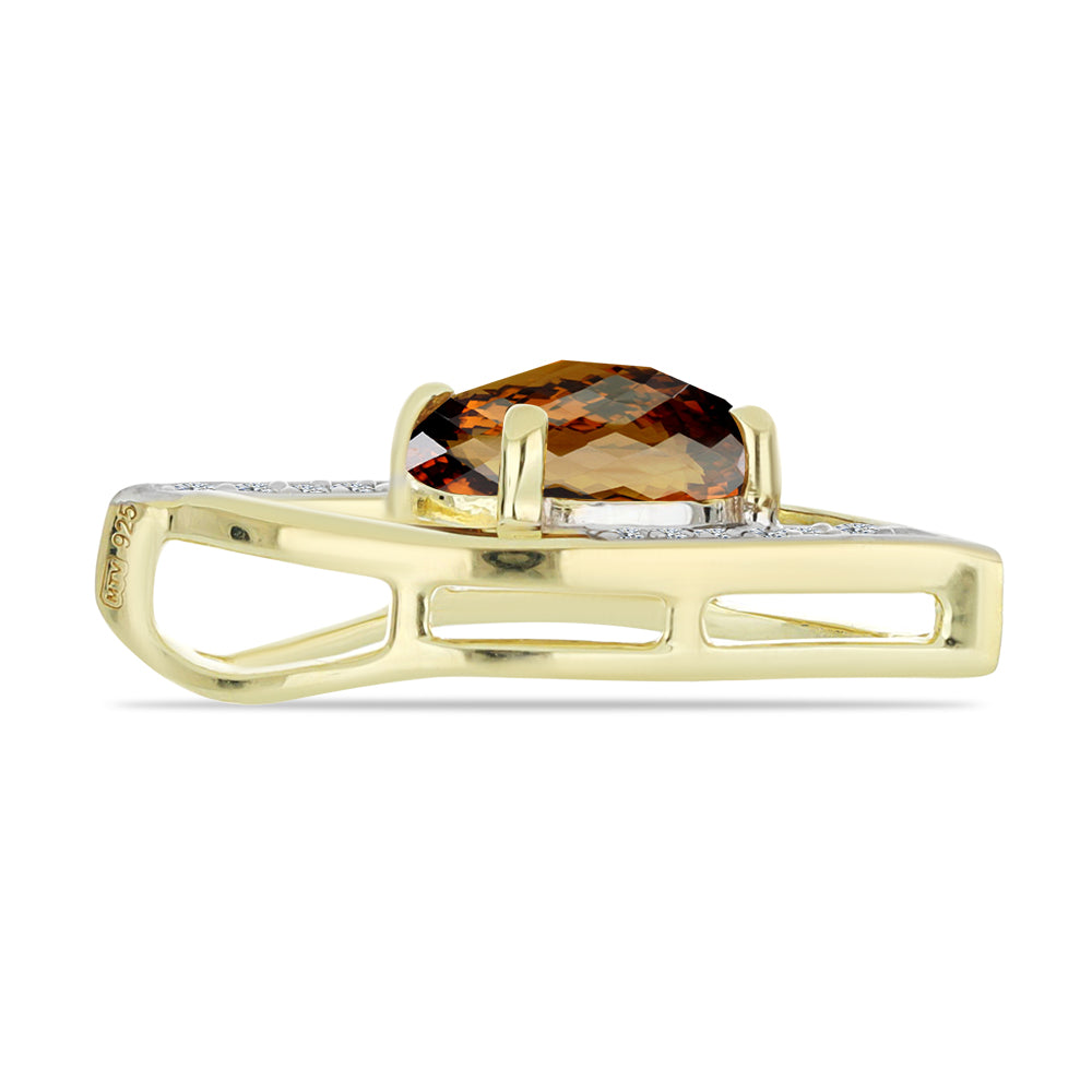 Pandantiv din Argint 925 Placat cu Aur ( 1.17 grame ) cu Cuarț Coniac și Topaz Alb 1.2 Carate