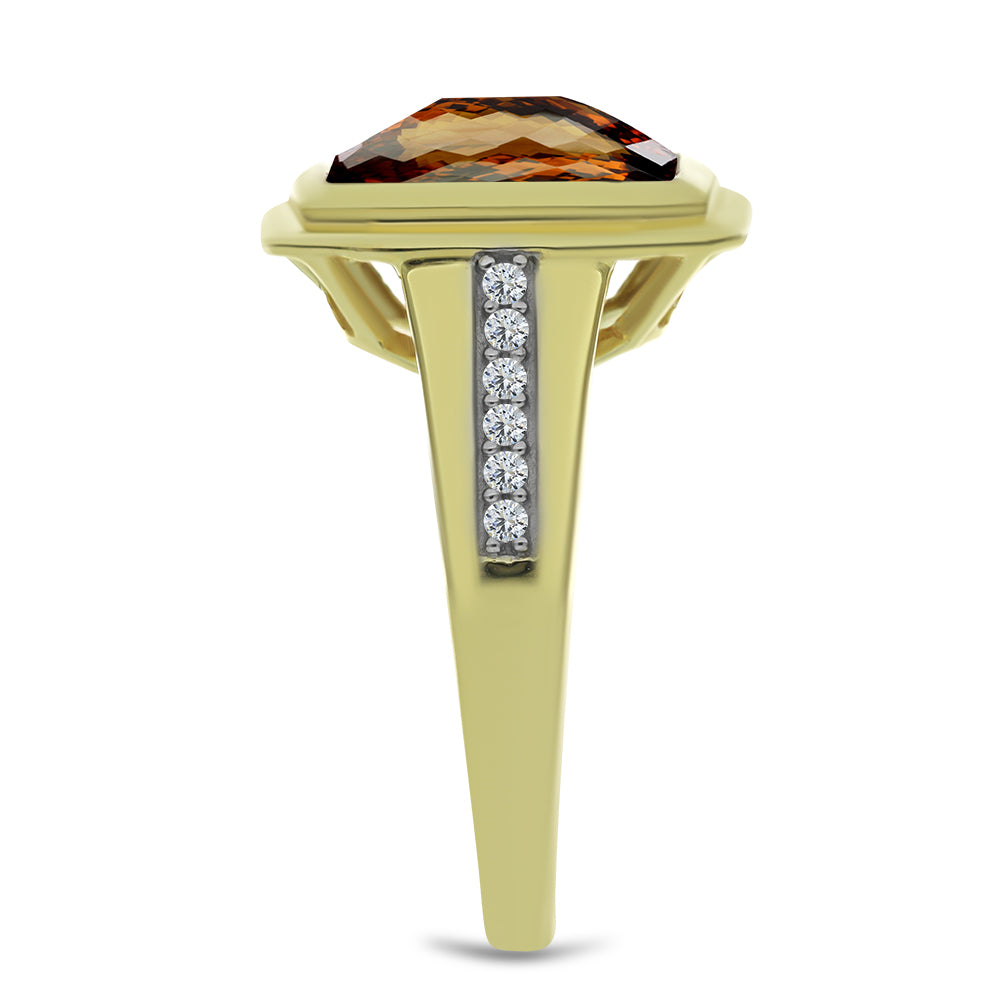 Inel din Argint 925 Placat cu Aur ( 3.75 grame ) cu Cuarț Coniac și Topaz Alb 3.24 Carate