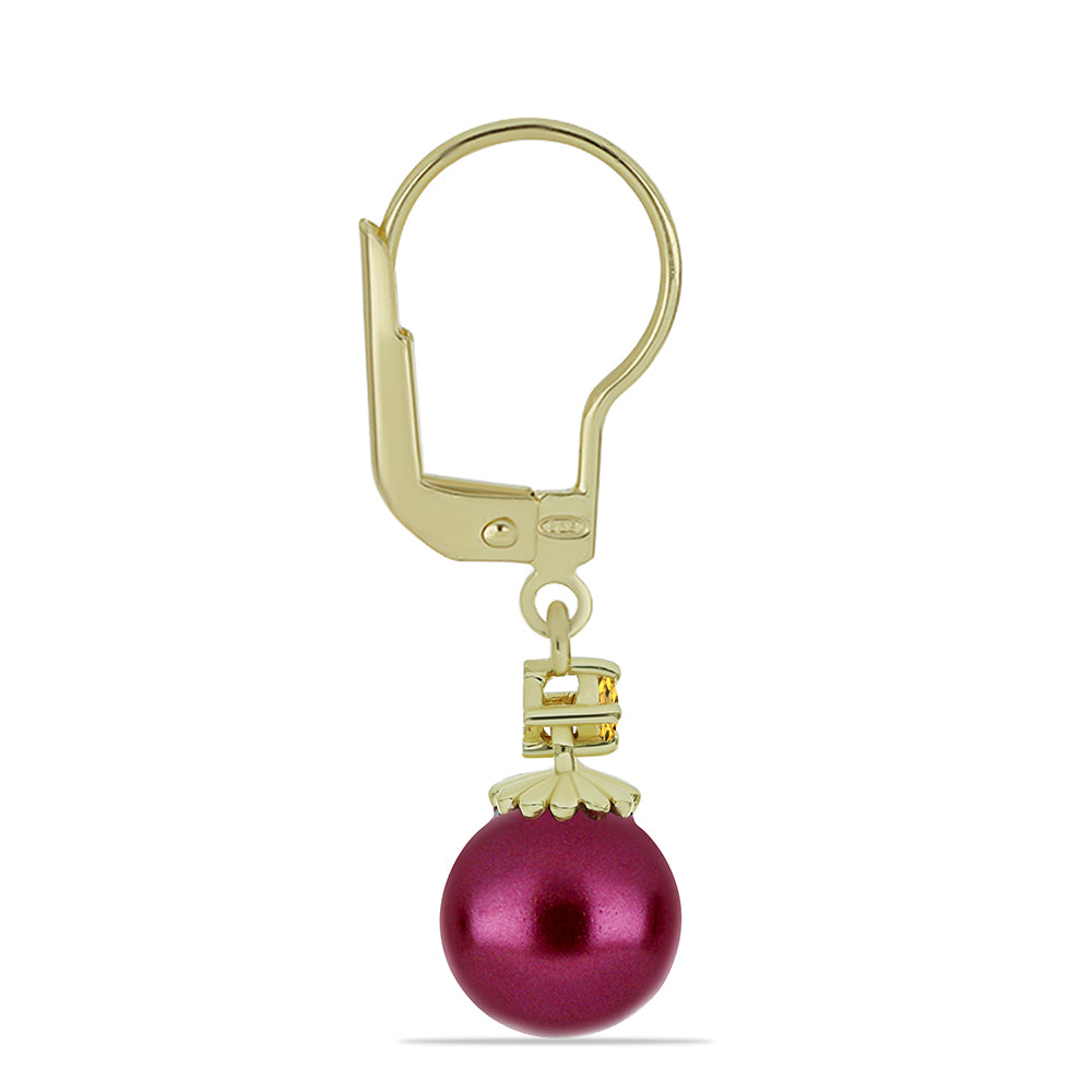 Cercei din Argint 925 Placat cu Aur ( 1.4 grame ) cu Perlă de cultură Violet și Citrin Ural 6.06 Carate
