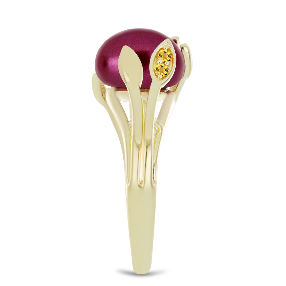 Inel din Argint 925 Placat cu Aur ( 2.98 grame ) cu Perlă de cultură Violet și Citrin Ural 4.36 Carate