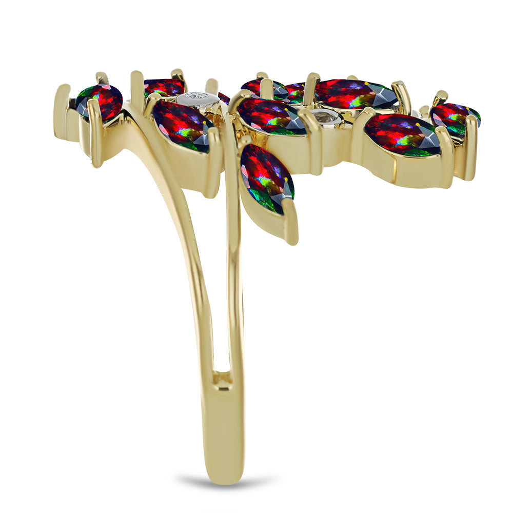 Inel din Argint 925 Placat cu Aur ( 6.65 grame ) cu Opal Etiopian Negru Lega Dembi și Topaz Alb 1.43 Carate