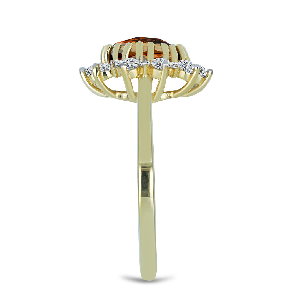 Inel din Argint 925 Placat cu Aur ( 2.28 grame ) cu Cuarț Coniac și Topaz Alb 2.36 Carate