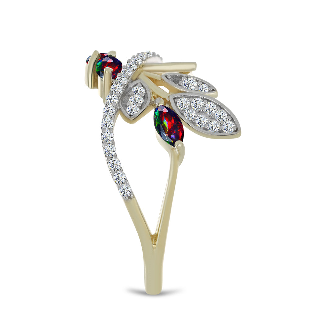 Inel din Argint 925 Placat cu Aur ( 3.73 grame ) cu Opal Etiopian Negru Lega Dembi și Topaz Alb 0.8 Carate