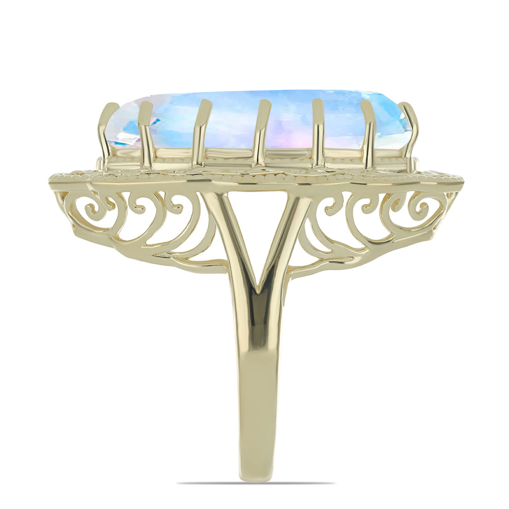 Inel din Argint 925 Placat cu Aur ( 6.65 grame ) cu Piatra Lunii Curcubeu 14.17 Carate