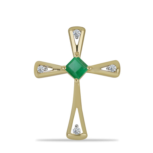 Cruce Pandantiv din Argint 925 Placat cu Aur ( 2.99 grame ) cu Smarald Brazilian și Topaz Alb 0.63 Carate