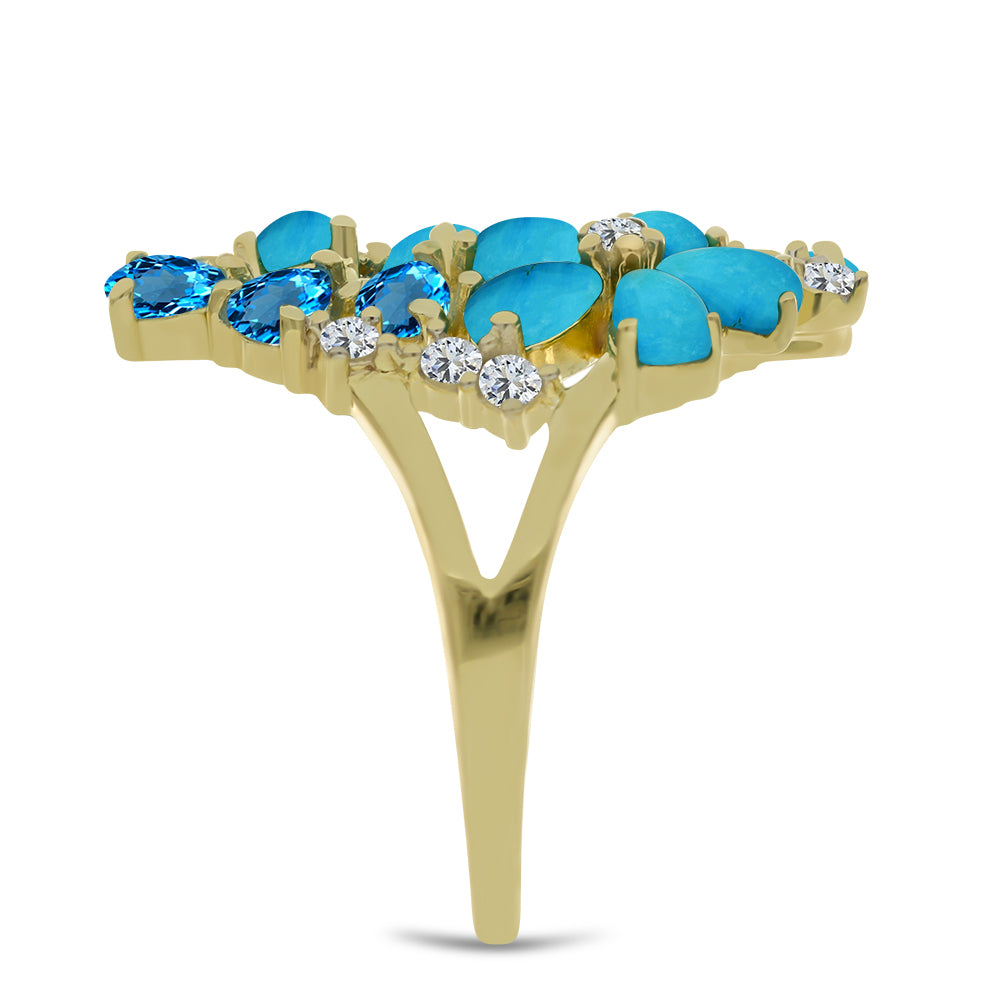 Inel din Argint 925 Placat cu Aur ( 5.32 grame ) cu Turcoaz ”Frumoasa Adormită” și Topaz Albastru ”Elveția” 3.39 Carate