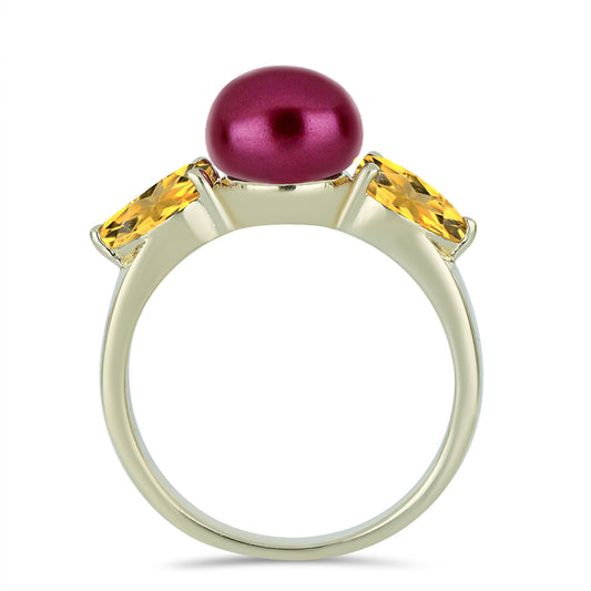 Inel din Argint 925 Placat cu Aur ( 2.98 grame ) cu Perlă de cultură Violet și Citrin Ural 4.04 Carate
