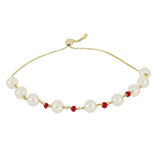Brățară din Argint 925 Placat cu Aur ( 2.09 grame ) cu Perlă de Apă Dulce Albă și Rubin Malagasy 30.48 Carate