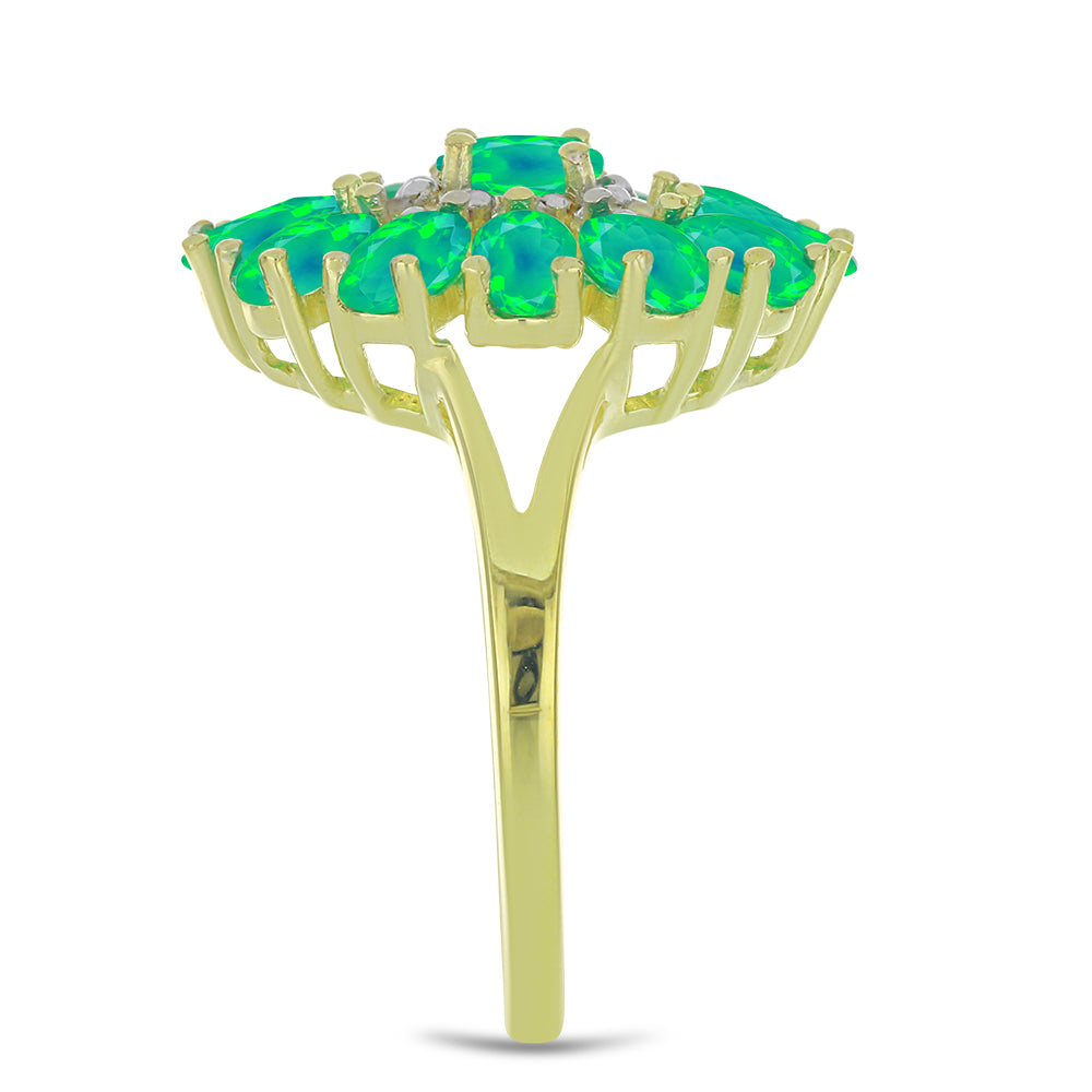 Inel din Argint 925 Placat cu Aur ( 4.32 grame ) cu Opal Verde Etiopian Lega Dembi și Topaz Alb 2.29 Carate