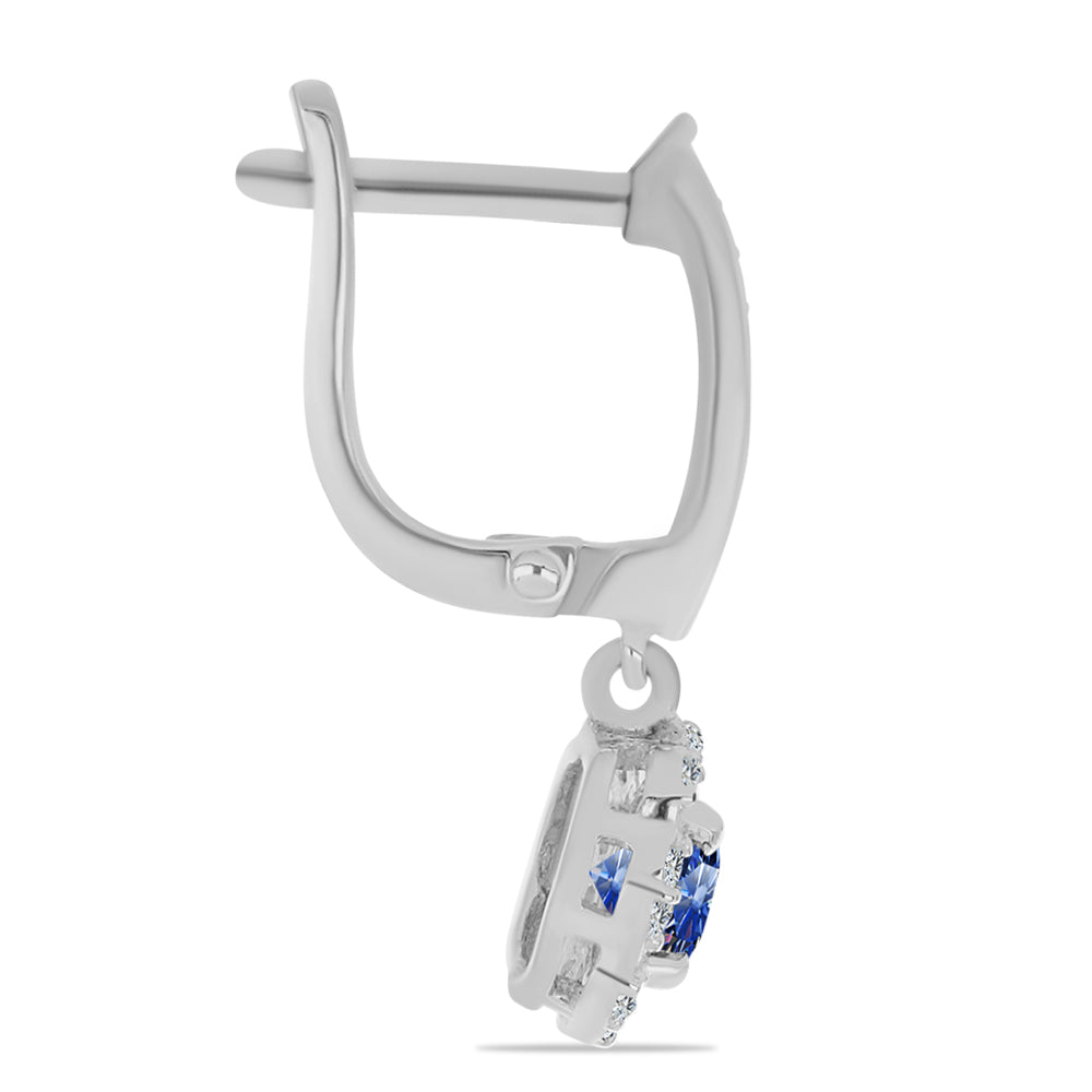 Cercei din Argint 925 ( 3.28 grame ) cu Moissanite Albastru Regal cultivat în laborator și Topaz Alb 1.24 Carate