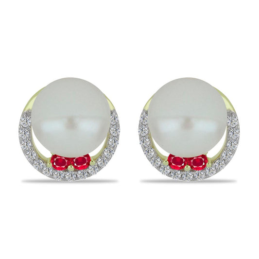 Cercei din Argint 925 Placat cu Aur ( 1.92 grame ) cu Perlă de Apă Dulce Albă și Rubin Malagasy 6.04 Carate