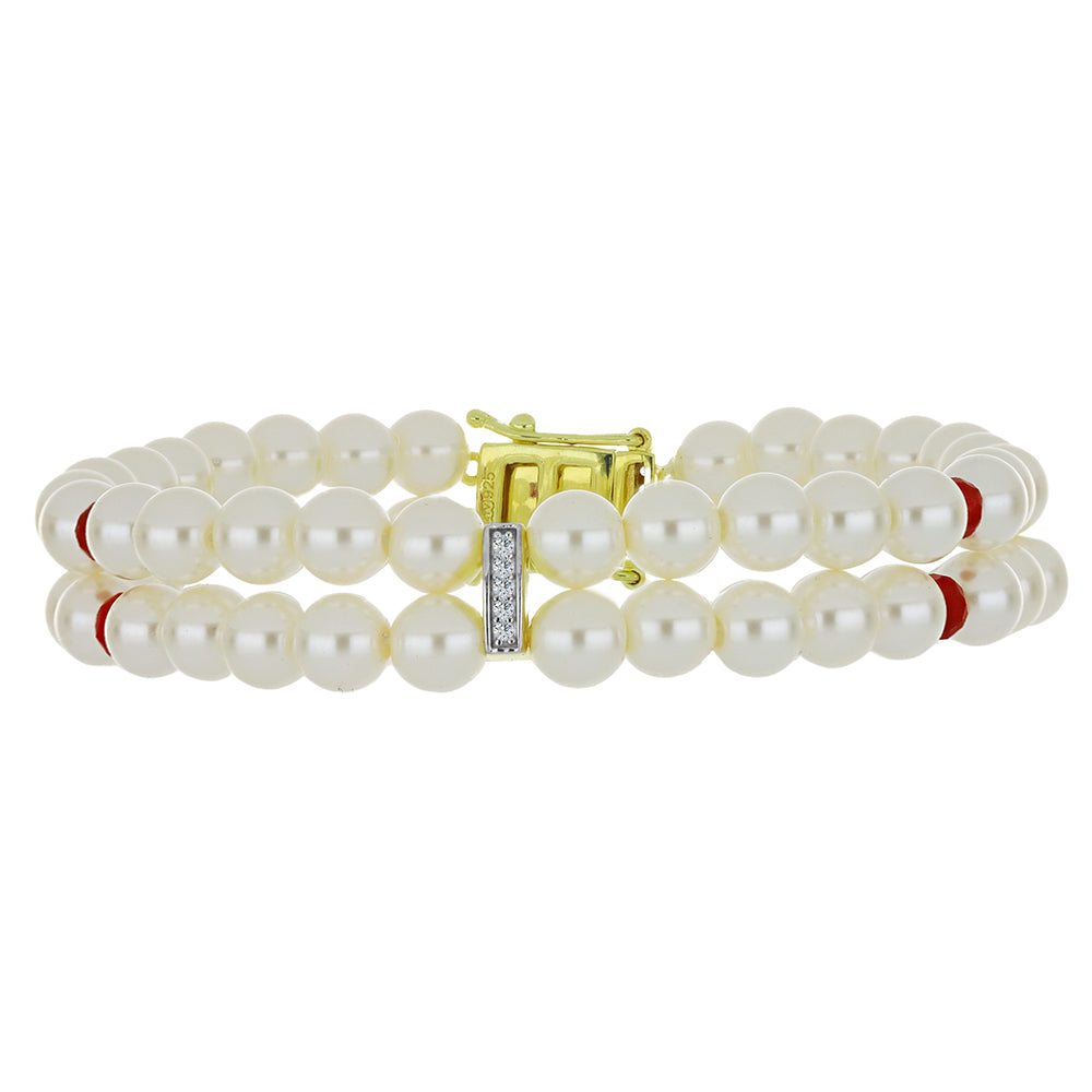 Brățară din Argint 925 Placat cu Aur ( 3.92 grame ) cu Perlă de Apă Dulce Albă și Rubin Malagasy 82.16 Carate