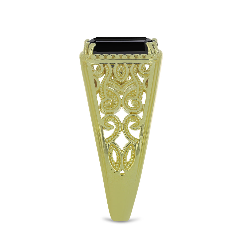 Inel din Argint 925 Placat cu Aur ( 4.91 grame ) cu Spinel Negru 3.95 Carate