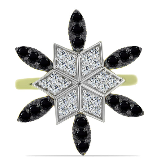 Inel din Argint 925 Placat cu Aur ( 4.73 grame ) cu Spinel Negru și Topaz Alb 1.19 Carate