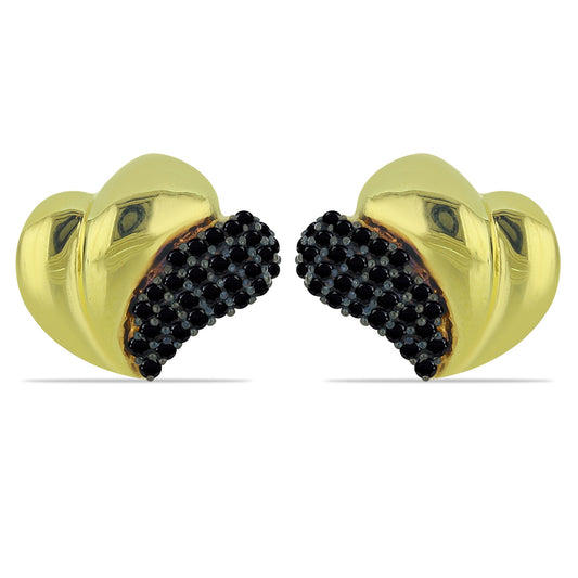 Cercei din Argint 925 Placat cu Aur ( 3.35 grame ) cu Spinel Negru 0.48 Carate