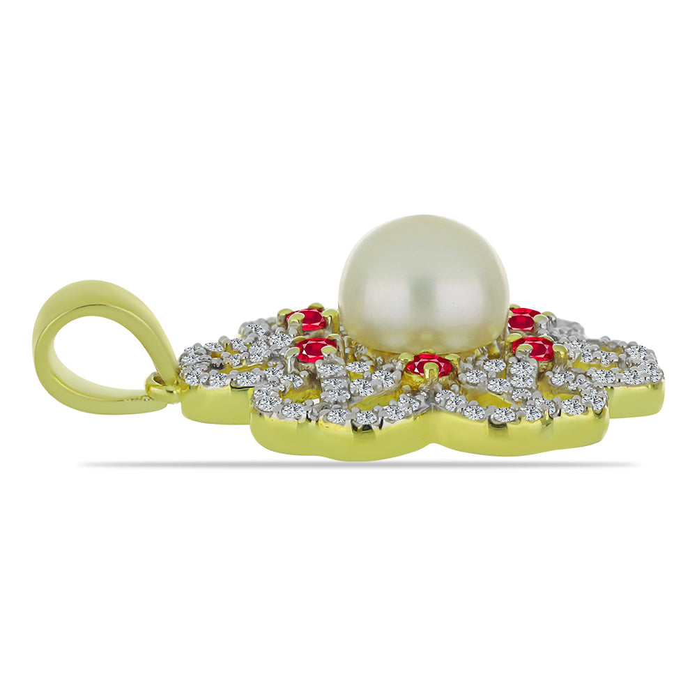 Pandantiv din Argint 925 Placat cu Aur ( 3.53 grame ) cu Perlă de Apă Dulce Albă și Rubin Malagasy 3.83 Carate