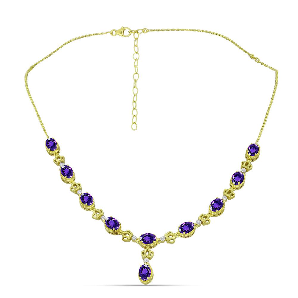 Colier din Argint 925 Placat cu Aur ( 11.52 grame ) cu Ametist Marocan și Topaz Alb 7.12 Carate