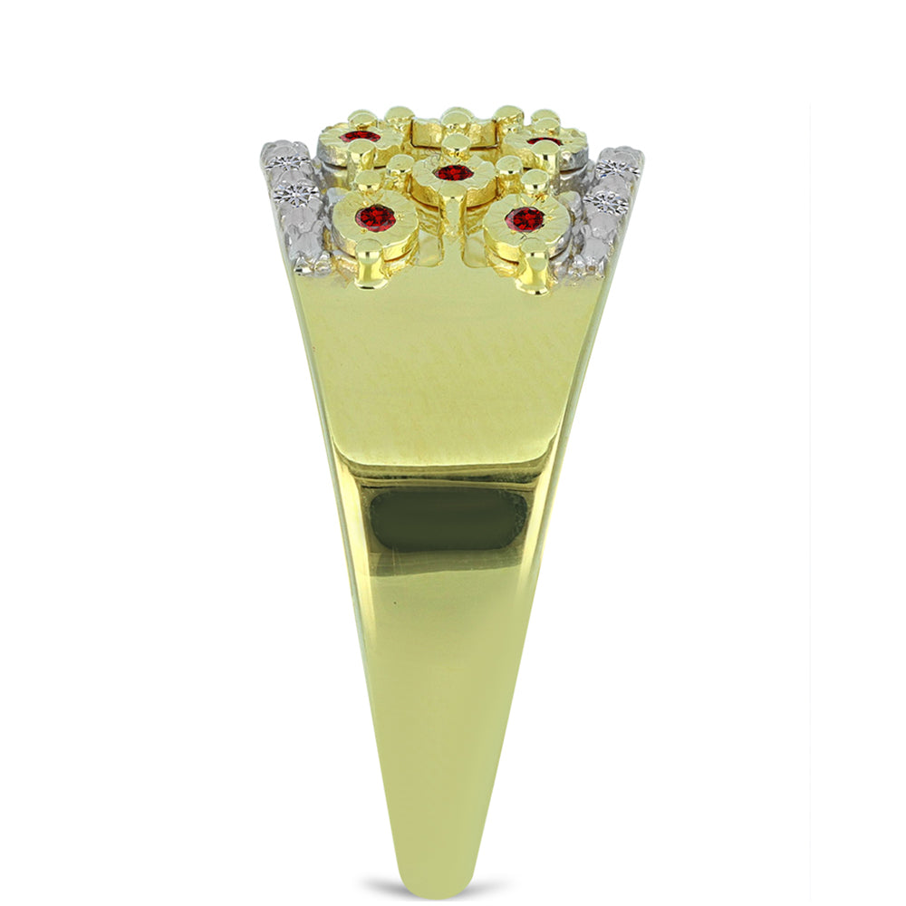 Inel din Argint 925 Placat cu Aur ( 4.81 grame ) cu Diamant Roșu și Diamant Alb 0.23 Carate