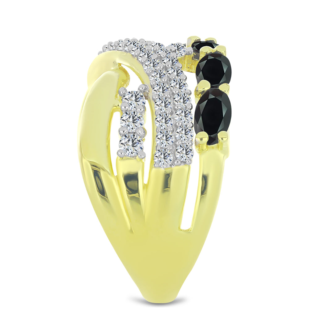 Inel din Argint 925 Placat cu Aur ( 6.61 grame ) cu Obsidian și Topaz Alb 2.14 Carate