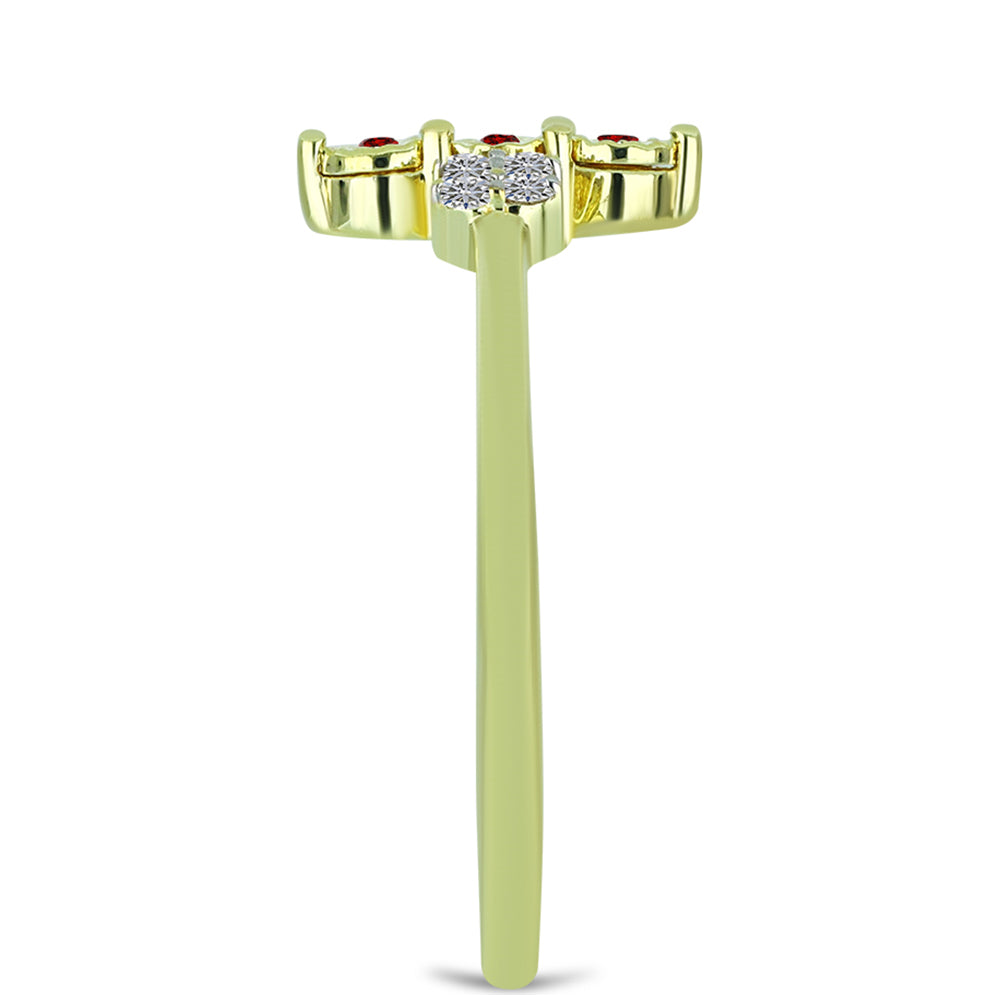 Inel din Argint 925 Placat cu Aur ( 1.83 grame ) cu Diamant Roșu și Diamant Alb 0.13 Carate