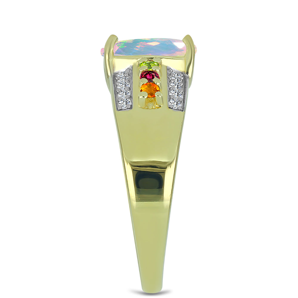Inel din Argint 925 Placat cu Aur ( 3.55 grame ) cu Opal Welo și Turmalină Chakra 1.8 Carate